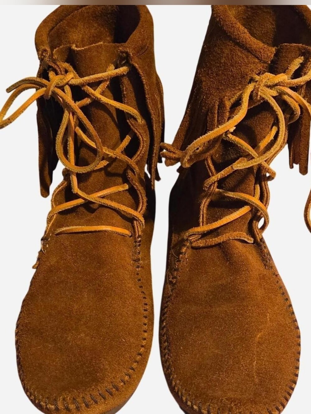 Women’s Suede Fringe Moccasin Boots - Brown
